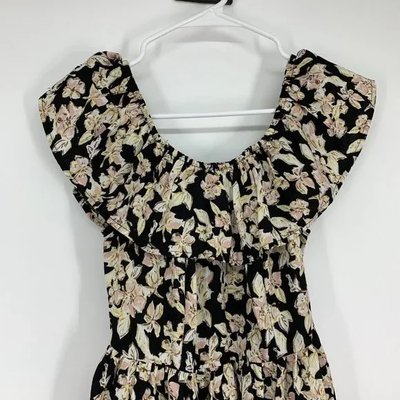 Xhilaration Dress Black Floral Print Off The Shoulder Mini - Picture 2 of 8
